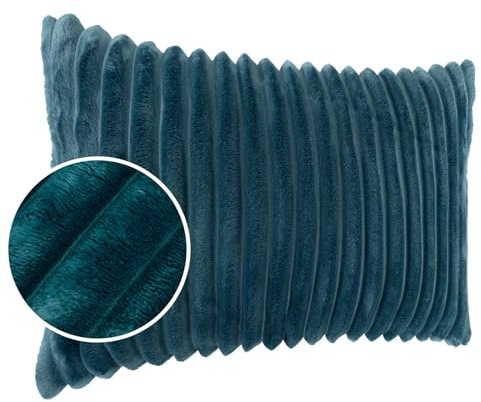 Dekokissen Kissenbezug Sofakissen Pillow Plüsch Kuschelkissen Zierkissen Cord Kissen Couchkissen Kord Kissenhülle ultraweich gestreift Lilli 30x50cm ohne Füllung Türkis