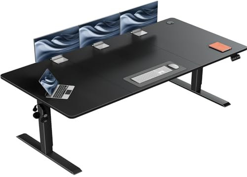 Flamaker Höhenverstellbarer Schreibtisch, Elektrischer Schreibtisch Höhenverstellbar für Steh-Sitz, Computertisch mit Memory-Funktion, Stabiler Tisch Standing Desk, Bürotisch,180 x 80 cm,Schwarz