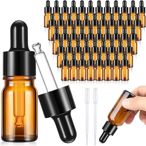 Pipettenflasche 45stk 5ml Tropfflasche Anti Schock Apothekerflasche Pipette Korrosionsbeständig Flasche mit Pipette Wiederverwendbar 6.3×1.5cm Für Ätherisches Öl Aromatherapie Massage (5ml-45stk)