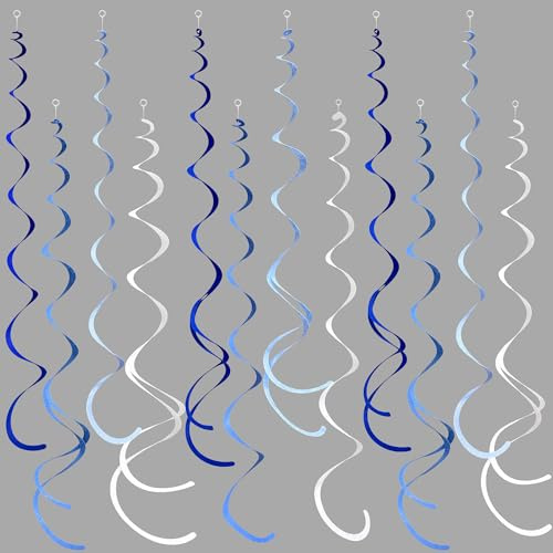 36PCS Blue Hanging Swirls Decorations Felt Ombre Royal Blue White Swirl Streamers Party Spiral Ceiling Decoration Garland for Nautical Ahoy Achor Under The Sea Birthday Wedding Baby Shower Hen Party