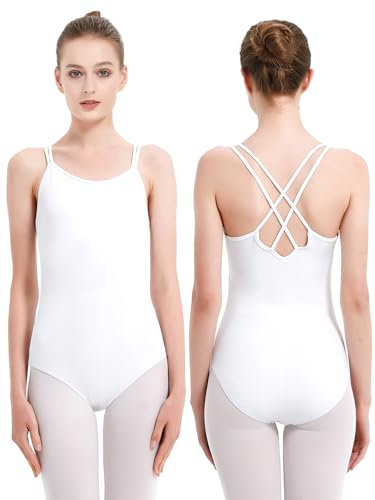 Kefiyis Ballett Trikot Damen Camisole Turnanzug Hohe Elastizität Ballettkleidung Damen Ballettanzug Turnanzug Gymnastikanzug Leotard Tanz body Weiß S