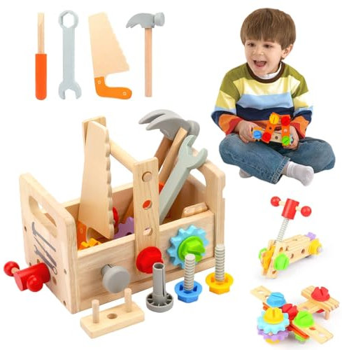 Caja Herramientas Juguetes Niños,Juegos Para NiñOs,Cajas De Herramientas De Madera,Caja De Herramientas De ReparacióN De Juguetes,Bricolaje Juegos Y Juguetes,Para 3 Años Juguete Educativos Niños