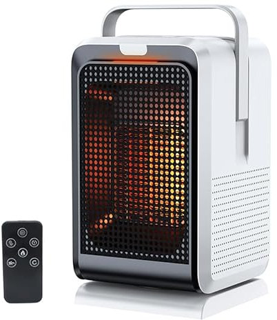 SIC Stufa elettrica con elemento in ceramica PTC, Termoventilatore, ventilatore aria fresca,Telecomando, Protezione da surriscaldamento e contro il ribaltamento, Modalità ECO (BIANCO)