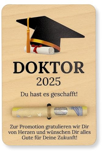 ZUKLA Verpackung für Geldgeschenke Doktor 15 x 10 cm - Promotion Geschenk 2025 - Geldgeschenk Verpackung Holz - Doktortitel Geschenk - Handmade