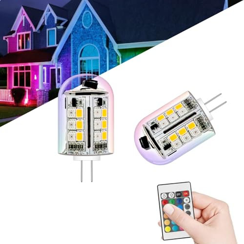 Noobibaba G4 LED 12V Lampe mit Farbwechsel für Halloween, Weihnachten, G4 LED Warmweiß + 15 Mehrfarbig 12V-24V RGB Glühbirnen, Nicht Dimmbar (2 Glühbirnen und eine Fernbedienung)