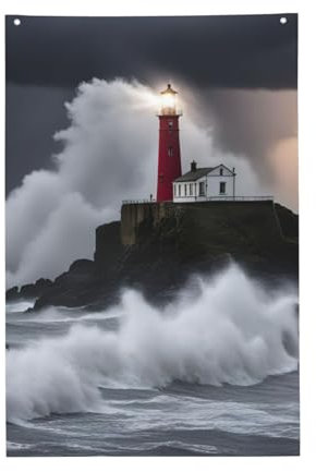 Leuchtturm im Sturm Druck-Gartenflagge, Urlaub, saisonale Outdoor-Flaggen für Heimdekoration, einseitig, 58,4 x 89,9 cm
