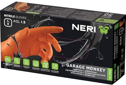 Guanti In Nitrile Garage Monkey Ex Grease Monkey 50 PZ. Finitura esterna Diamond, con zigrinatura a diamante | Tg. M