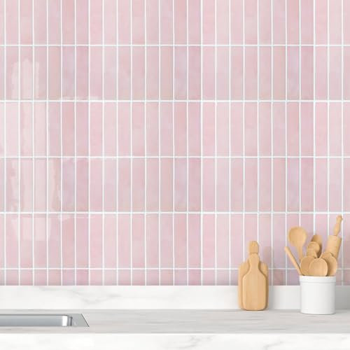 COMSTICKC Piastrelle Adesive Cucina Bagno Rosa - Mattonelle Adesive Cucina, 10 Pezzi Murali 3D Autoadesivo Cucina Decorativi, Impermeabili e Facili da Pulire(30,5x30,5cm)