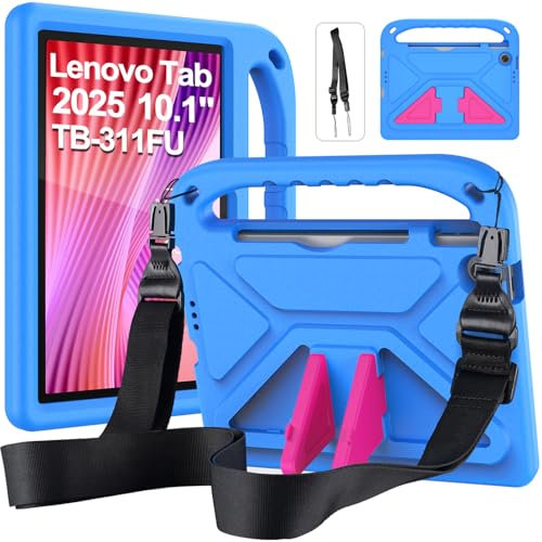 RollinCase Funda Infantil para Lenovo Tab Tablet 10.1 Pulgadas 2025 (TB-311FU/TB-311XU), Ligera a Prueba de Golpes, con asa Infantil y Correa para el Hombro, Azul