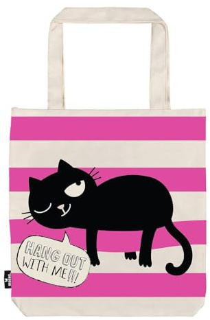 moses. Ed, the Cat Shopper Hang Out, Stofftasche aus 100% Baumwolle, mit Katzenmotiv in Pink-Weiß, Shopper mit Standboden für Einkäufe, Büro oder Uni, 39 x 42 cm