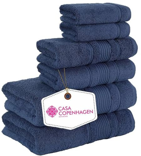 Casa Copenhagen 2 Toallas de baño Grandes, 2 Toallas de Mano Grandes, 2 toallitas, súper Suave algodón Egipcio, Juego de Toallas Premium 6 Piezas para Hotel y SPA, baño, Cocina, Ducha–Azul Marino