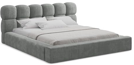 makamii Kahu Polsterbett mit Stauraum 180x200 cm in Grau - Doppelbett mit Lattenrost, gepolstertes Bettgestell mit Kopfteil für Schlafzimmer & Gästezimmer, Oeko-Tex Zertifiziert - aus Chenille