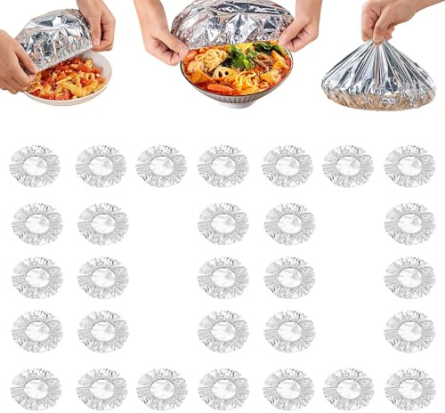 Yarteim 100 Stück Isolierabdeckung aus Aluminiumfolie, Elastische Frischhaltebeutel, Wiederverwendbar Isolierung Abdeckhauben für Lebensmittel, Hitzebeständig Frischhaltefolie für Küche, Restaurants