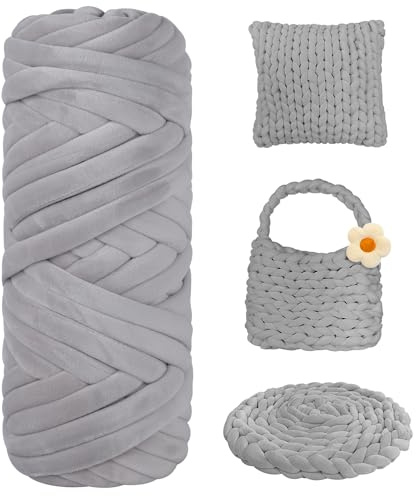 450g Dicke Wolle zum Handstricken Chunky Yarn Schlauchgarn Häkelwolle Dickes Garn zum Häkeln Stricken, für Anfänger, Decken, Tasche, Handstrickgarn DIY-Kunsthandwerk (Hellgrau)