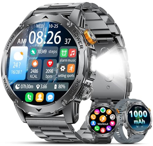 LIGE Military Smart Watch for Men 1000mAh with Bluetooth Call, 1.75 AMOLED LED Flashlight Smartwatch, 120+ Sports Mode Fitness Tracker, SpO2/Pressure/Heart Rate/Sleep Monitor for Android iOS
