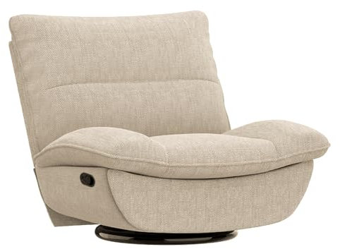 Softa Drehbarer Liegesessel, manueller Wippstuhl mit verstellbarer Beinstütze, Seitentaschen, gepolsterter Sitz und Rückenlehne, bequemes Liegesofa für Wohnzimmer, Beige