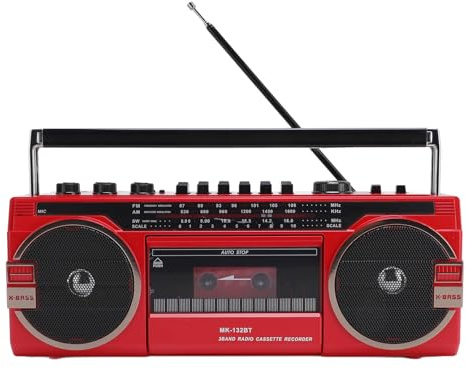 Enregistreur de Cassette Portable, Enregistreur de Lecteur de Cassette, AM FM SW Radio Stéréo avec Haut-Parleur Bluetooth, avec Convertisseur MP3 Lecteur de Cassette, Fente USB,