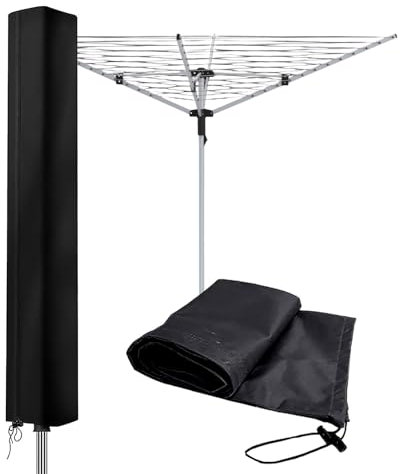 TNSOYCA Wäschespinnenschutz, Wäschespinne Schutzhülle, Wäscheschirme Abdeckung, 210D Oxford Wasserdicht Winddicht Wäschespinne Hulle mit Reißverschluss mit Wäscheklammerbeutel (160x15x15cm)