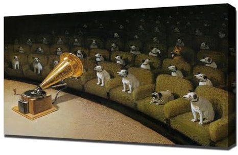 Michael Sowa Their Master s Voice circa 1990er Jahre – Wandkunst – Leinwanddruck auf einem Holzrahmen – perfektes Bild für Wanddekoration