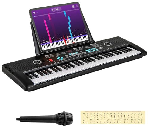 61 Keys Keyboard Piano, Portable Digital Electric Keyboard Piano for Kids Adults, 100 rhythms, 100 sounds, 10 demo songs, Teaching Music Instruments With Microphone, Music Stand, Keynote Stickers