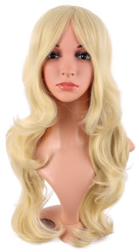 MapofBeauty 24 Inch Long Wavy Side Bangs Anime Cosplay Wig (Mixed Golden) | 60 cm Wig, Charming, Party, Women, Synthetic