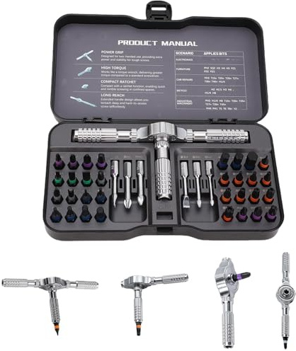 40-in-1 Magnetic Ratchet Screwdriver Set with S2 Steel Bits & Flexible Shaft for Precision Repair & Assembly, Furniture Assembly