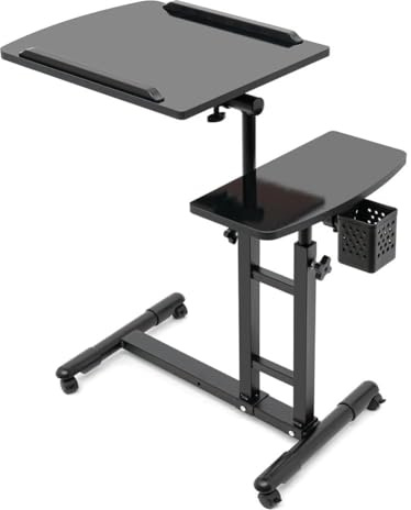 Aptliton Adjustable Rolling Laptop Stand 68Cm, Mobile Side Table with Wheels, Height Adjustable Tilt Overbed Table for Sofa Living Room Bedroom, Tattoo Workstation Trolley (68x40x90CM)