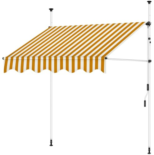 Mucola Klemmmarkise Balkonmarkise ohne Bohren 200x120 cm Orange Weiß | PU-beschichtetes Polyester 180 g/m², UV-Schutz +, wasserabweisend, Neigungswinkel stufenlos einstellbar, inkl. Kurbel