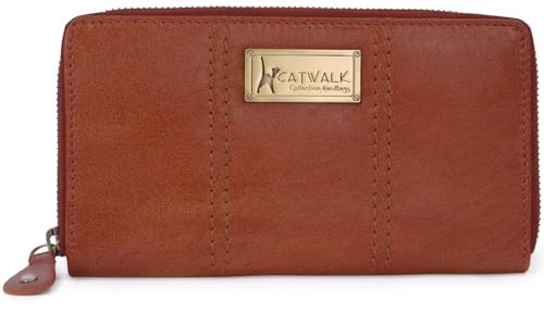 Catwalk Collection Handbags - Portefeuille Femme Cuir - Porte Monnaie Moyen - 8 Emplacements pour Cartes - RFID Blocage - Gallery Purse - Tanne