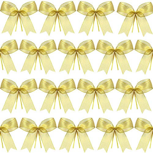Weihnachtsbogen Band Bogen für Weihnachtsbaum, Weihnachtskranz, Geschenk Dekoration (Gold, Größe M, 72 Stück)