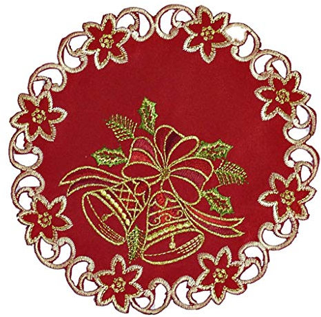 Westernlifestyle Tischläufer Tischdecke Mitteldecke Weihnachtsdecke gestickt mit Weihnachtsglocken rot Gold (20 cm rund)