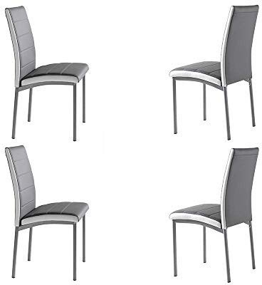MOMMA HOME Set de 4 Sillas - Modelo Camelia - Color Gris/Blanco - Material Ecopiel/Metal - Medidas 45 x 54 x 92 cm