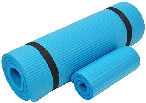 Everyday Essentials 1/2-Inch Extra Thick High Density Anti-Tear Exercise Yoga Mat with Knee Pad and Carrying Strap, Blue
