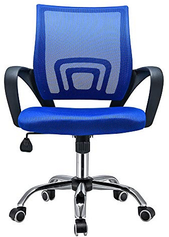 Panana Large Seat Adjustable Ergonomic Desk Chair Metal feet Swivel Office Chair Mid-Back with Lumbar Support Executive Task Chair (Blue)