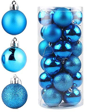 POFET Pack of 24 Christmas Baubles, Blue, 4 cm Weihnachtsbaum Kugeln, Weihnachtskugeln Baumschmuck Ornamente, Christbaumkugeln Set für Party Weihnachtsschmuck
