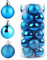 POFET Pack of 24 Christmas Baubles, Blue, 4 cm Weihnachtsbaum Kugeln, Weihnachtskugeln Baumschmuck Ornamente, Christbaumkugeln Set für Party Weihnachtsschmuck