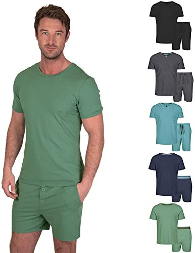Light & Shade Men's Top and Short Bottoms Pyjama Set, Green, S
