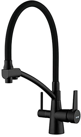 WPHH Grifo De Cocina Abatible, Grifo De Agua Potable, Grifo para Fregadero De Cocina De Doble Manija De Latón Macizo, Grifo Mezclador De Cocina Fría Y Caliente Giratoria De 360 Grados,Negro