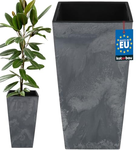 KOTARBAU® Vaso da fiori, 325x325x610 mm, struttura in cemento, quadrato, con vaso interno, grigio scuro
