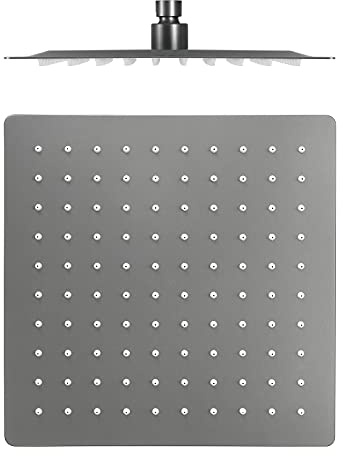 SHUGUANG Regendusche Duschkopf Quadrat Kopfbrause Grau Duschkopf Regenbrause Hochdruck Brausekopf mit Anti-Kalk Düsen, 304 Edelstahl Einbauduschköpfe, G1/2,10 inch