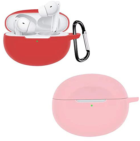 Brifu Silicio Custodie Protettiva Compatibile con gli auricolari OPPO Enco Air W32 ,[Custodia protettiva antiurto][Si adatta perfettamente alla custodia]-Rosso+Rosa