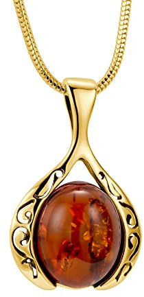 Copal Damen Halskette Mit Honigfarbenem Bernstein Anhänger Und Goldplattiertem Silber