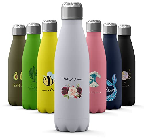 Tirita Personalised Water Bottle - Thermal Travel Flask for Hot & Cold Drinks - Insulated Stainless Steel Bottle - Gym, Office, School Drink Bottles - 500ml water bottle [05- Floral Roses Blossom]
