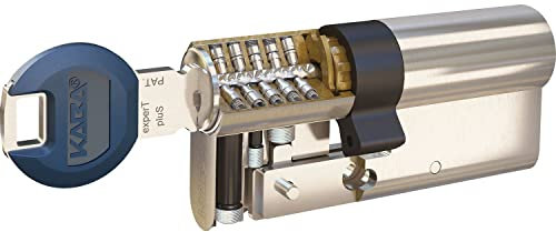 Dormakaba Einbau-Doppelzylinder (Zylinderschloss) 30/35 expert plus, beidseitig schließbar, inkl. 3 Schlüssel- Messing vernickelt matt