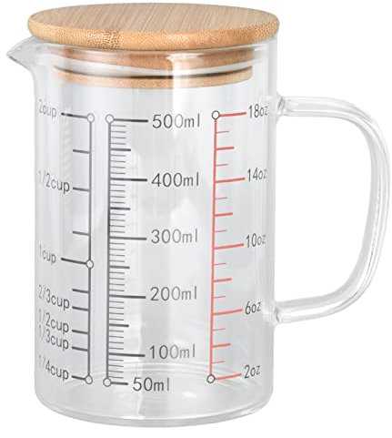 BuyWeek Misurino in Vetro, Ugello a V Tazze da Caffè in Vetro Scala Trasparente Vetro Caffè Acqua Vino Latte Caffè Misurino Alcool(500ml)