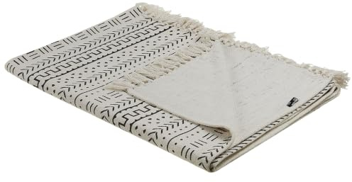 Beliani Kuscheldecke Baumwolle orientalisch Quasten 130 x 180 cm weiß/schwarz Panvel