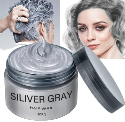 Maggidea Temporary Hair Wax Colour, Spray Temporary, Grey Style Dye Mud, dye, Natural Ingredients Washable Styling Cream for Coloring 120g /4.23 Oz, Silver, Pack Of 1