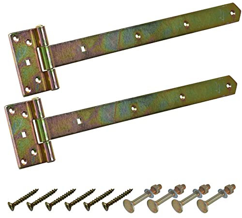 BRESKO Kreuzgehänge verzinkt T-Bänder Scharnier Torband Ladenband Türbänder Werfgehänge schwer 2er Set mit Schrauben (500x40x110 mm)