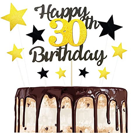 ZELAITE Geburtstag Tortendeko 30, Happy Birthday Tortendeko 30, Glitzer Cake Topper 30 Geburtstag, kuchendeko Geburtstag Jungen, Gold tortendeko Geburtstag Herzen deko (30)
