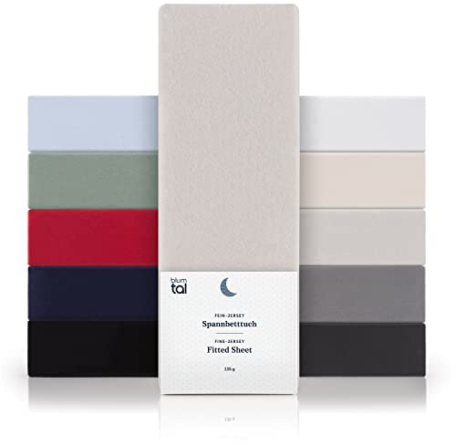 Blumtal® Basics Spannbettlaken 140x200cm Jersey im 2er Set - Spannbettlaken 140x200cm Baumwolle - Oeko-TEX zertifiziertes Spannbetttuch 140x200cm - Matratzenbezug 140x200cm - Moonlight Grey - Grau